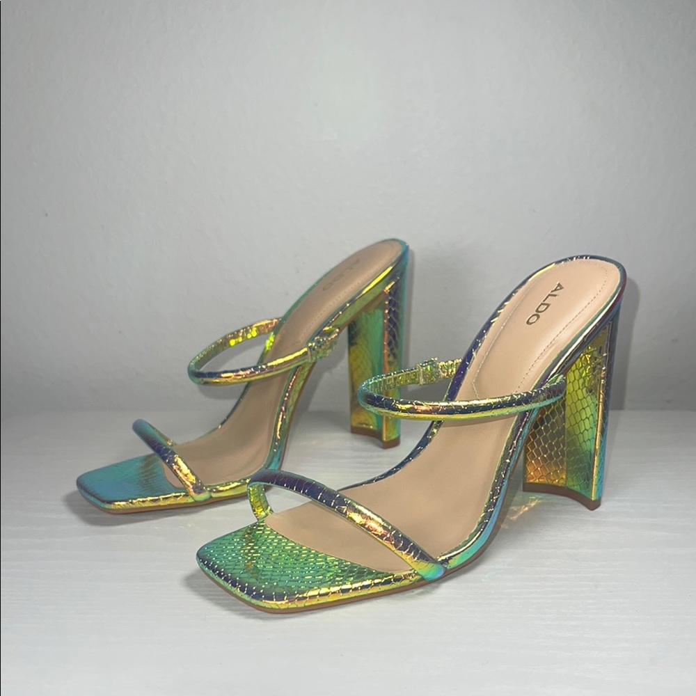 ALDO 'Agafiyay' Metallic Strap Sandals Mermaid